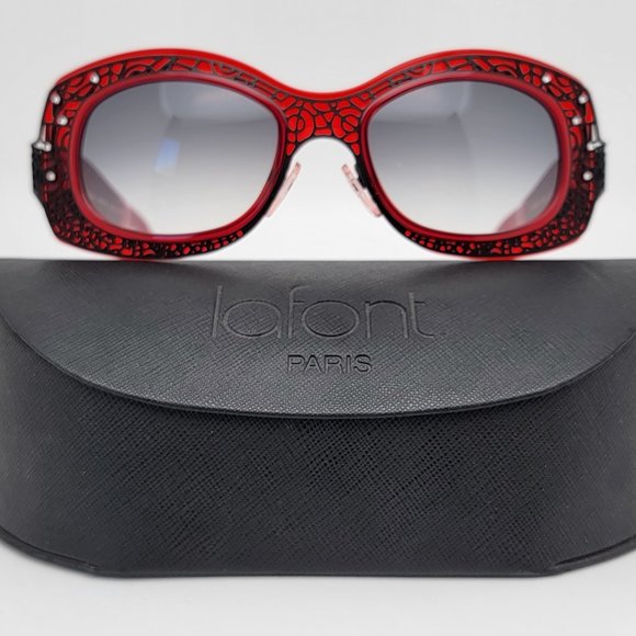 Jean Lafont Louxor 100 Red Black Frame Black Gradient Lens Sunglasses w/ Case main image 5